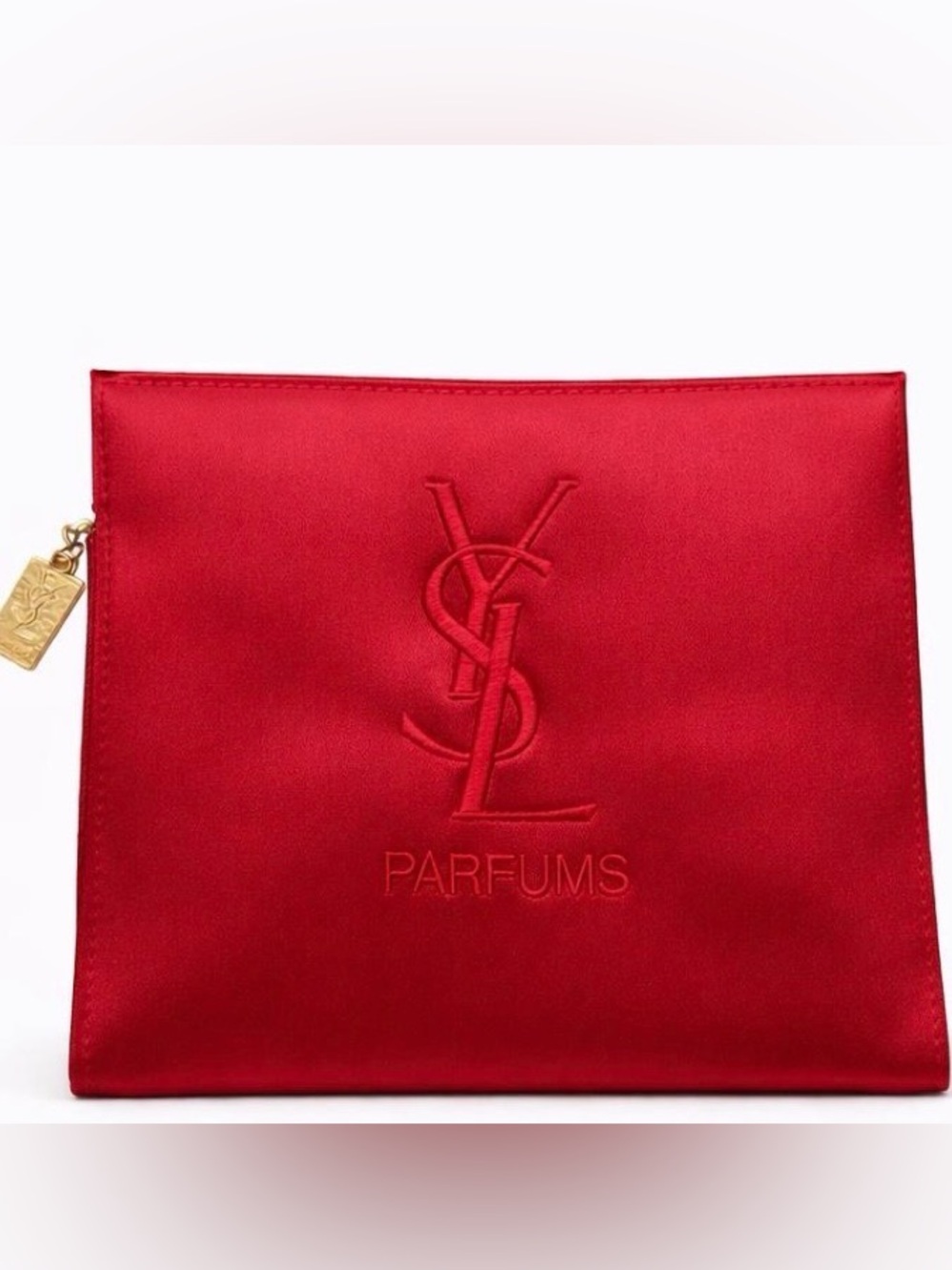 Yves Saint Laurent Red Satin Pouch with Golden Hardware